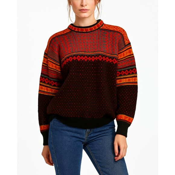 Vintage Dale of Norway Women's Red and Orange Nordic Pullover Sweater Size XL - Picture 1 of 8
